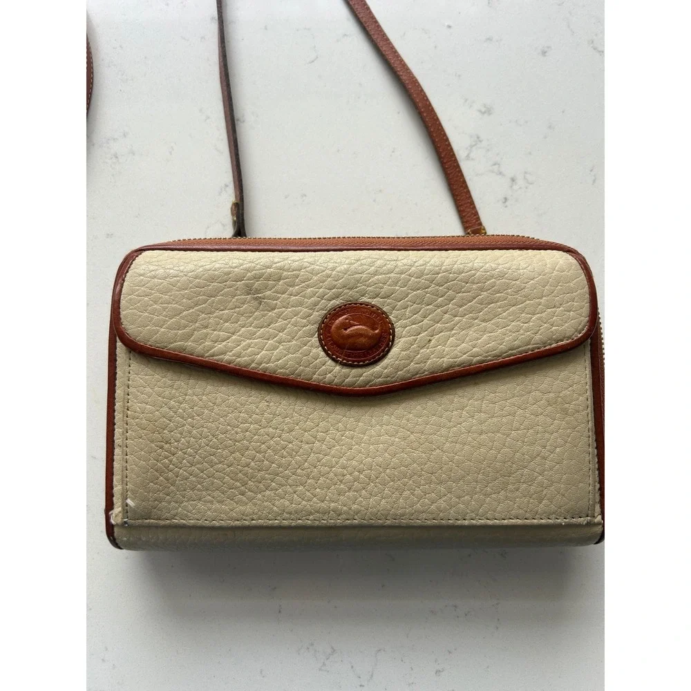 Dooney‎ Bourke Leather Crossbody Wallet Bag Tan Brown Leather Trim